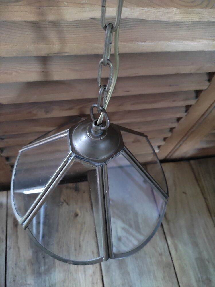 Suspension Globe brass glass facets