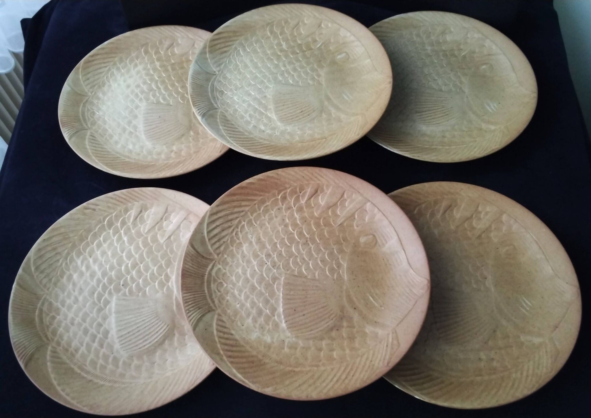 6 flat fish plates in Village CNP stoneware