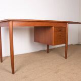 Swedish extendable teak desk, sliding unit and folding extension 1960.