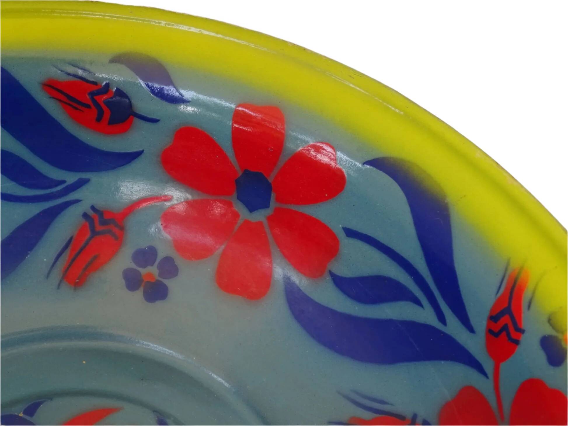 Grand bol vintage français émaillé à fleurs peintes à la main