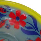 Grand bol vintage français émaillé à fleurs peintes à la main