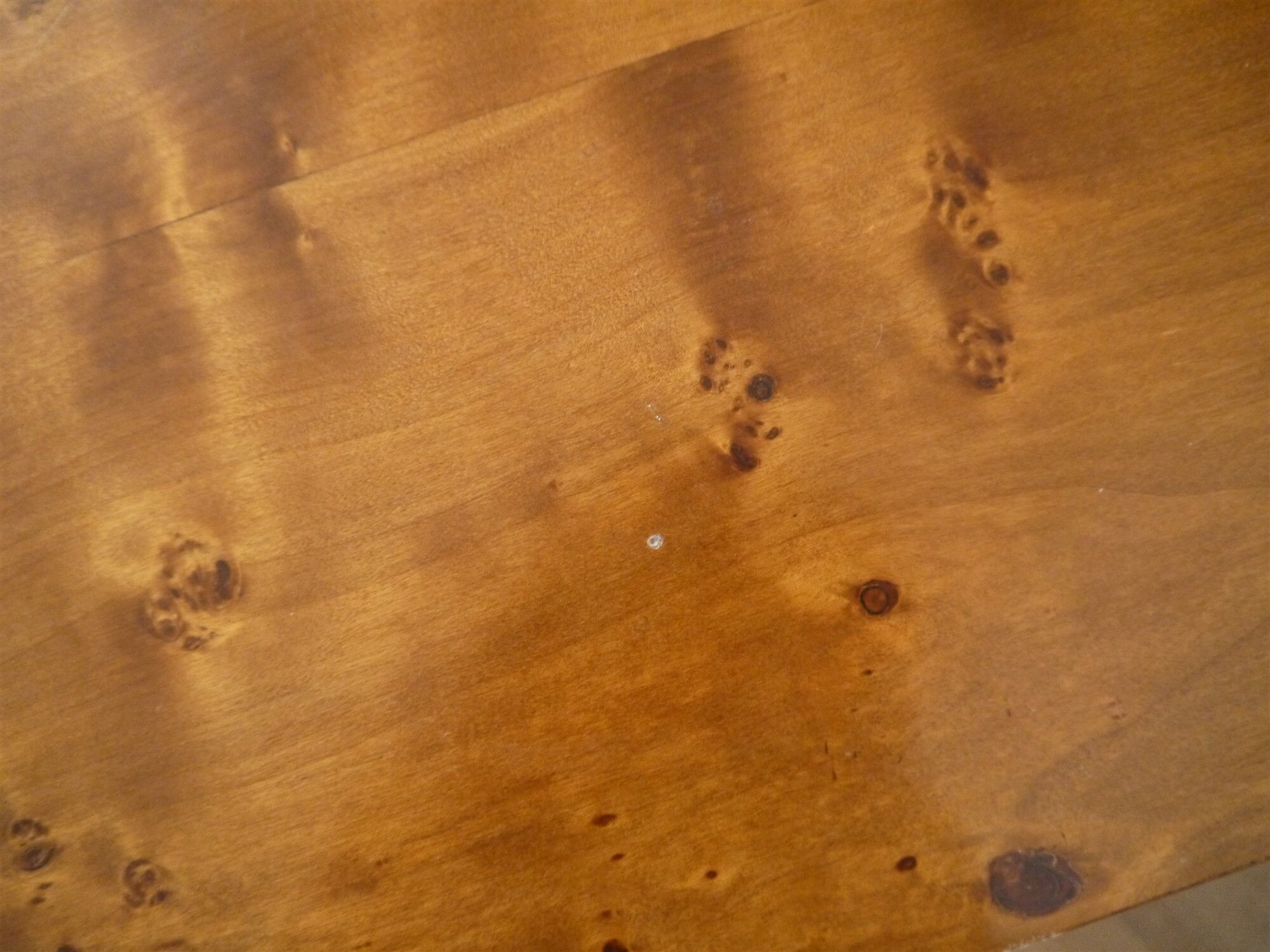 Table basse vintage en loupe d'orme 1970