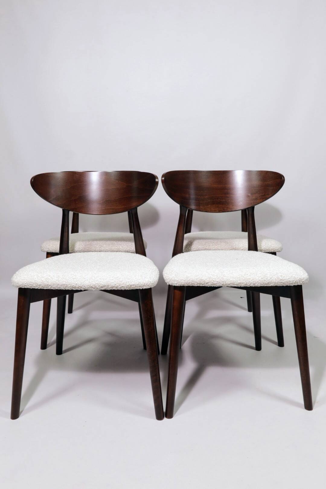 Ensemble de 6 chaises de salle à manger modernes, avec chaises de bureau en tissu bouclé blanc, chaises en bois de hêtre