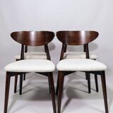 Ensemble de 6 chaises de salle à manger modernes, avec chaises de bureau en tissu bouclé blanc, chaises en bois de hêtre