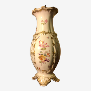 Pair of earthenware vases of sarreguemines with floral decoration