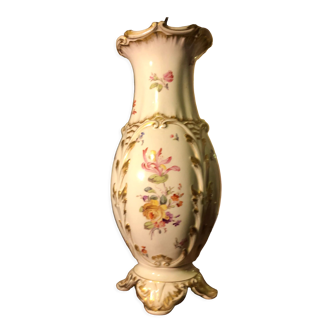 Pair of earthenware vases of sarreguemines with floral decoration