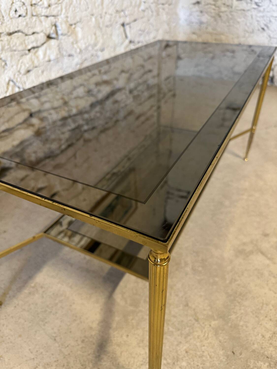 Vintage 1970s brass neoclassical style coffee table