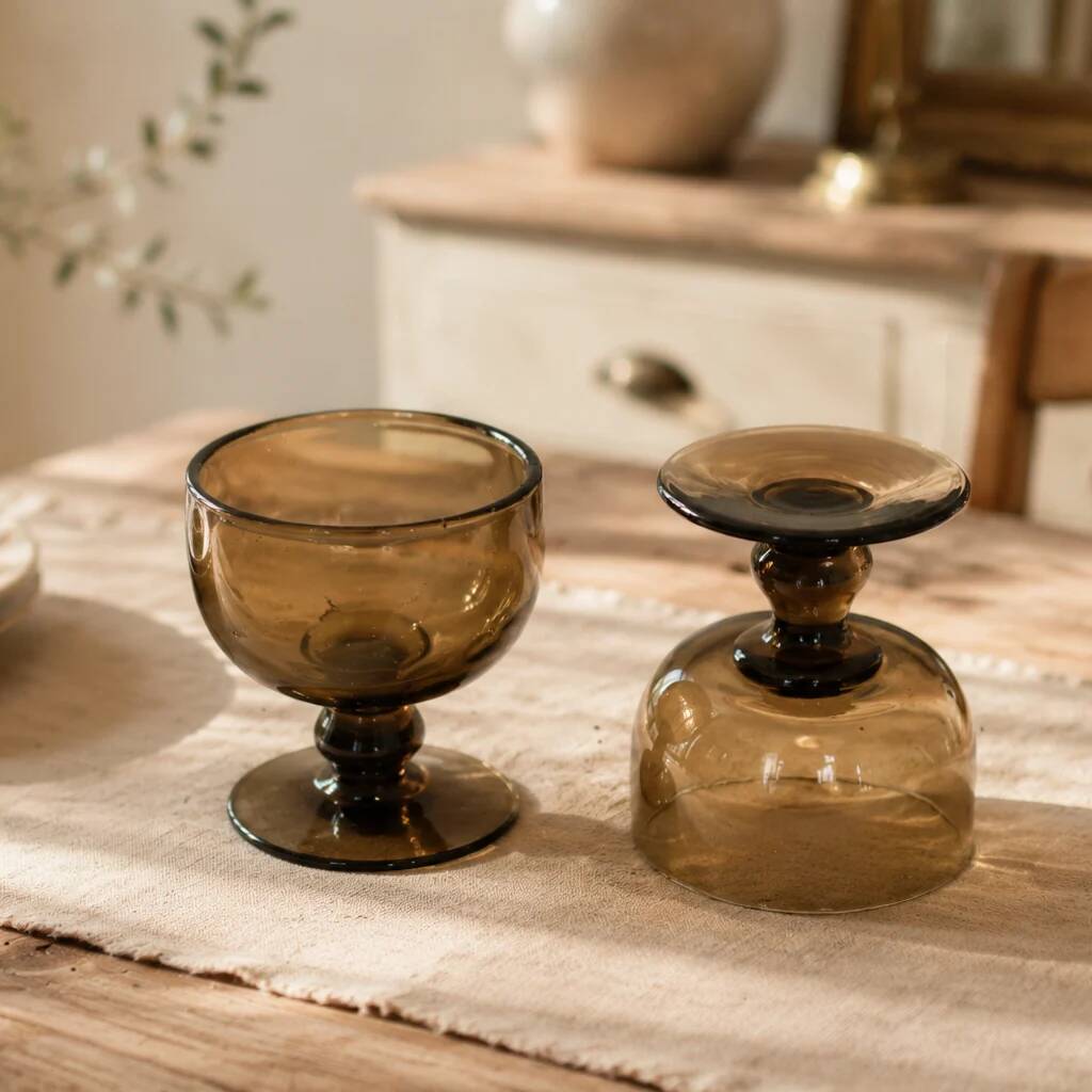 Pair of vintage brown smoked glass cups – 1960s/70s