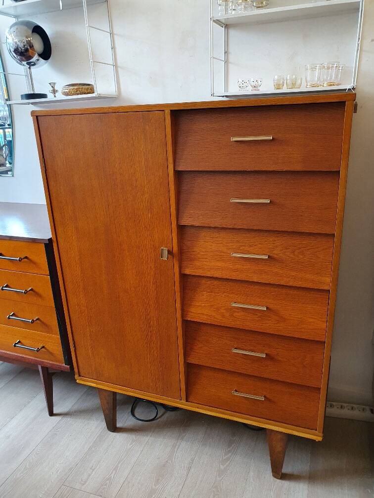 Meuble rangement, bois blond, 1960