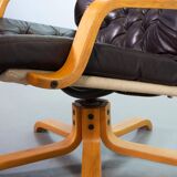 Noboru Nakamura Design Chocolate Brown Padded Leatherette Swivel Chairs 70s