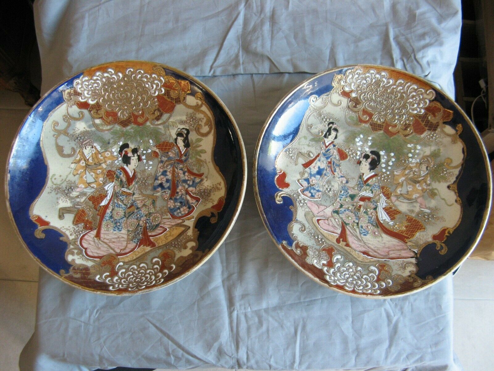 Pair of dishes in Satsuma Kyoto Kinkozan faience late nineteenth