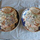 Pair of dishes in Satsuma Kyoto Kinkozan faience late nineteenth