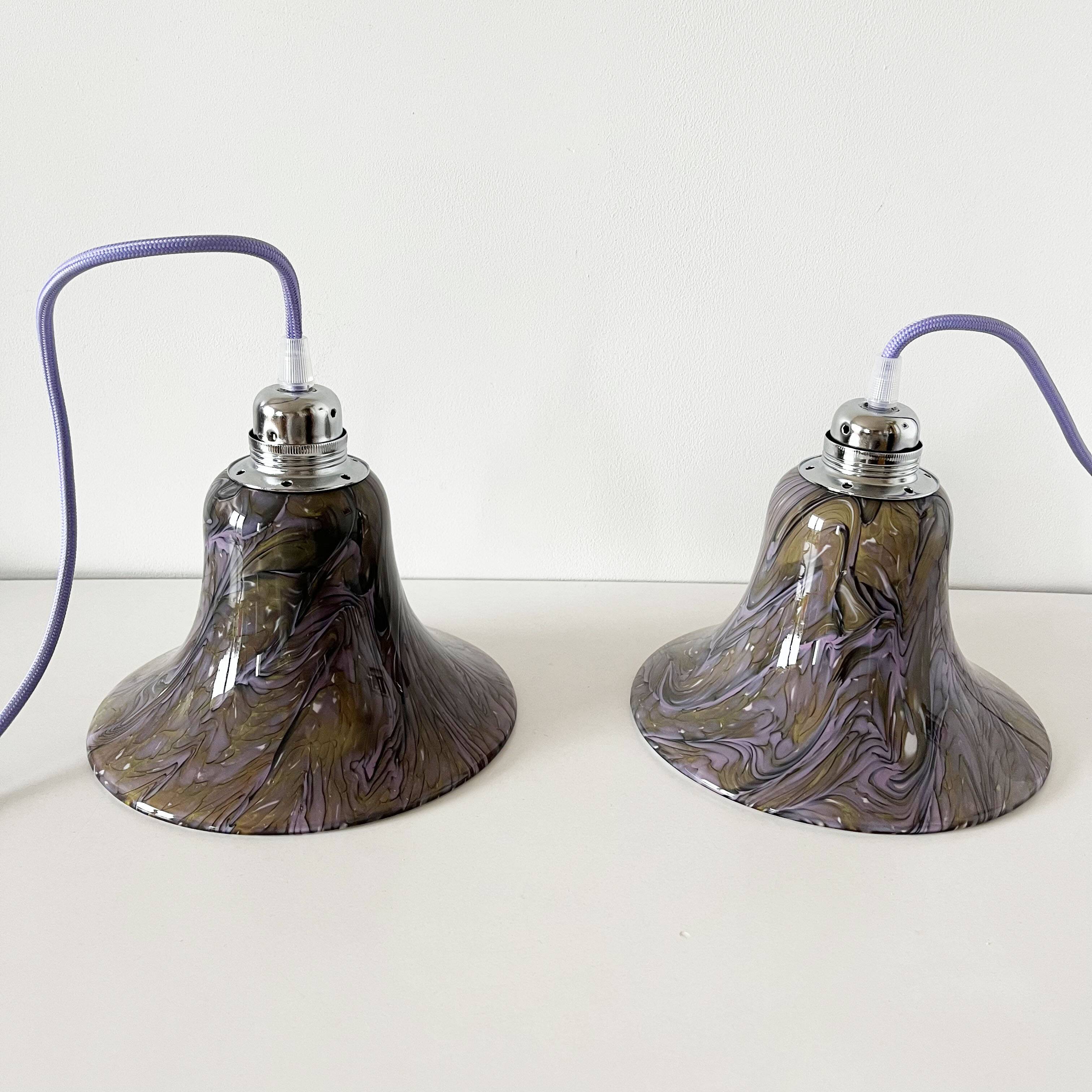 Pair of vintage purple opaline globe lamps