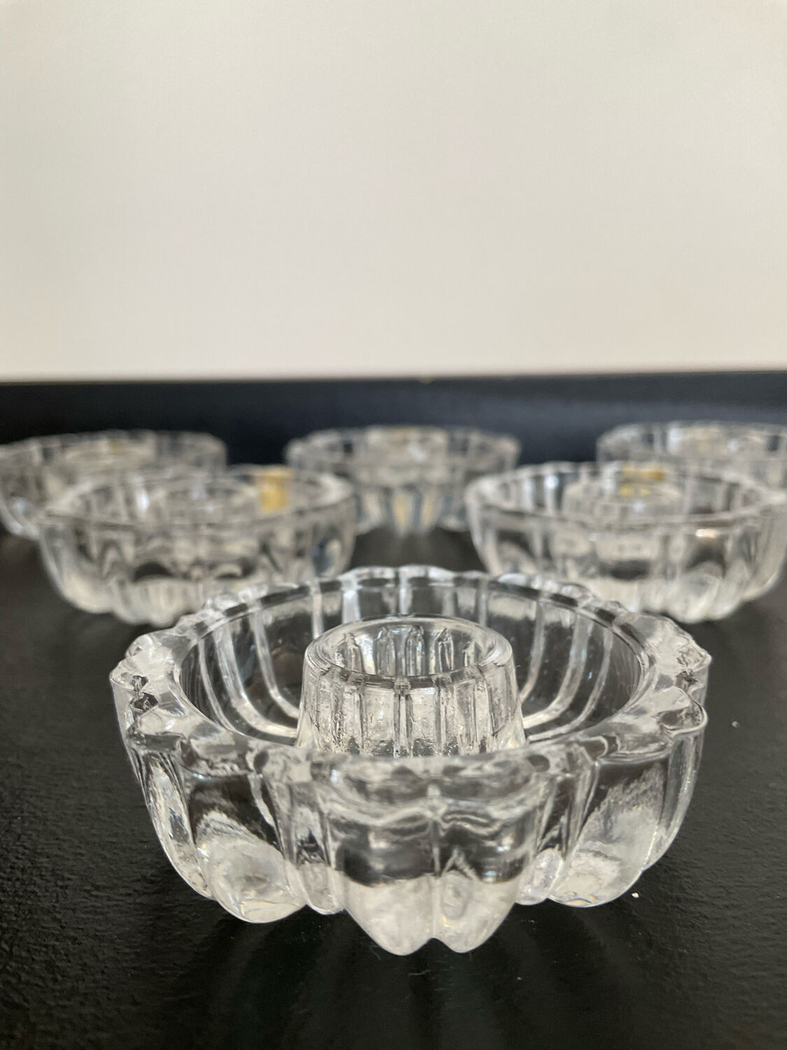 Series of 6 vintage molded glass candle holders Italy