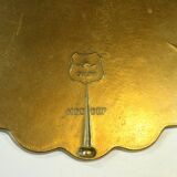 1950s handmade heavy brass serving tray, with handles and small feets, marked, vintage