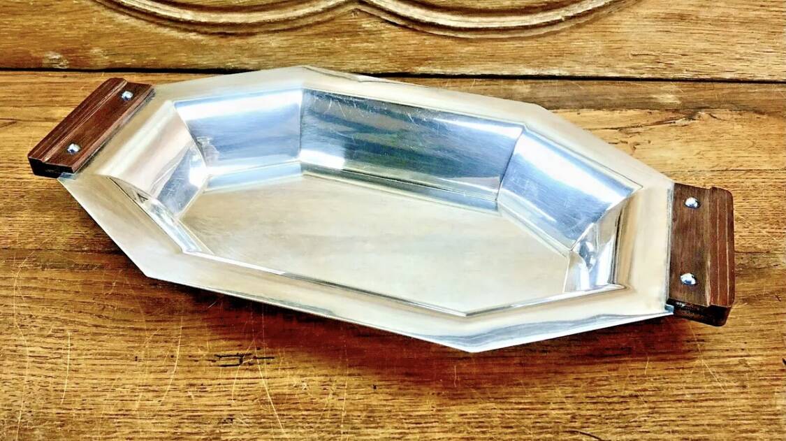 Bannette basket bread basket Art Deco silver metal Rosewood Christofle Alfenide