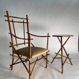 Vintage Italian Armchairs and Coffee Table in Bamboo and Brass by Paolo Traversi, 1970s, Set of 3