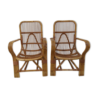 Ensemble vintage de 2 chaises ratan