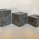 Trio of square candlesticks in veined marble
