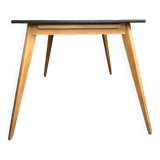 Scandinavian wooden and black table, 50s-70s