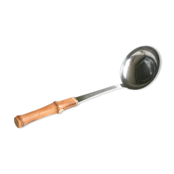 Louche inox avec manche en bambou, années 60