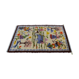 Vintage woven ethnographic motif country style wool rya wall rug decor 1960s