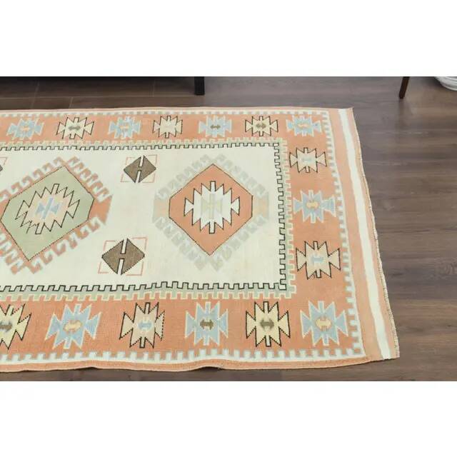 1970s vintage Turkish Oushak handmade wool cotton beige area rug 127x186