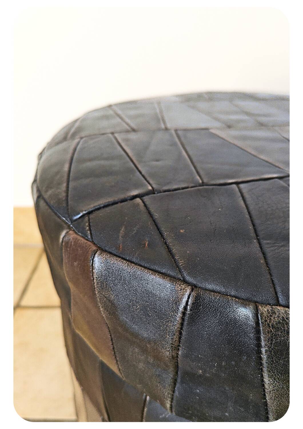 Pouf de rangement patchwork en cuir des années 1970