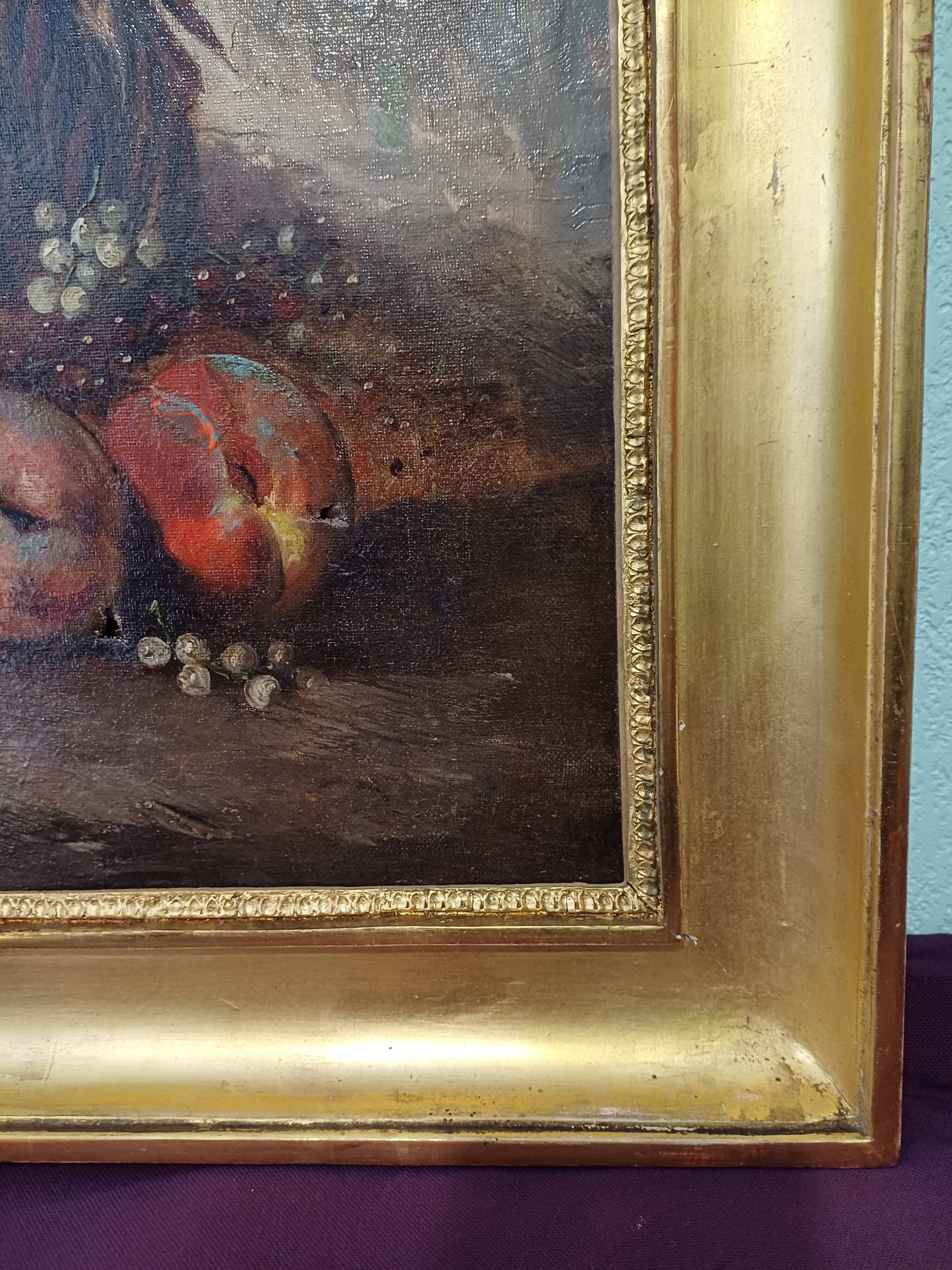 Hst painting still life basket of overturned fruit 19th - 20th century