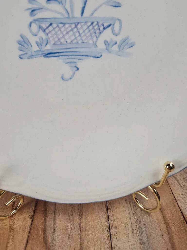 Assiette ancienne Gien décor bleu – panier fleuri – 24 cm