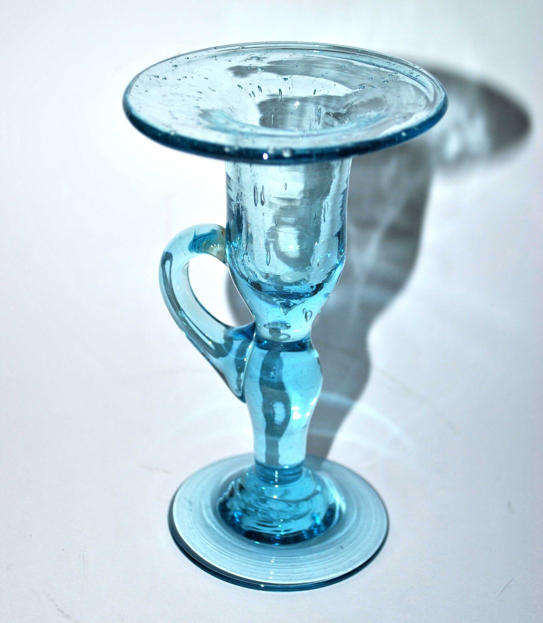 Vintage bubbled glass candle holder from biot - blue blown glass chandelier 1960