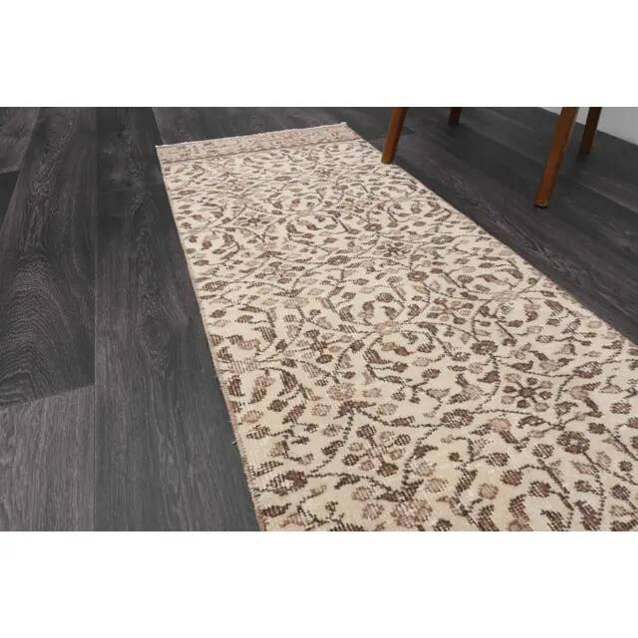 Vintage Turkish Oushak handmade wool cotton beige runner rug 63x295