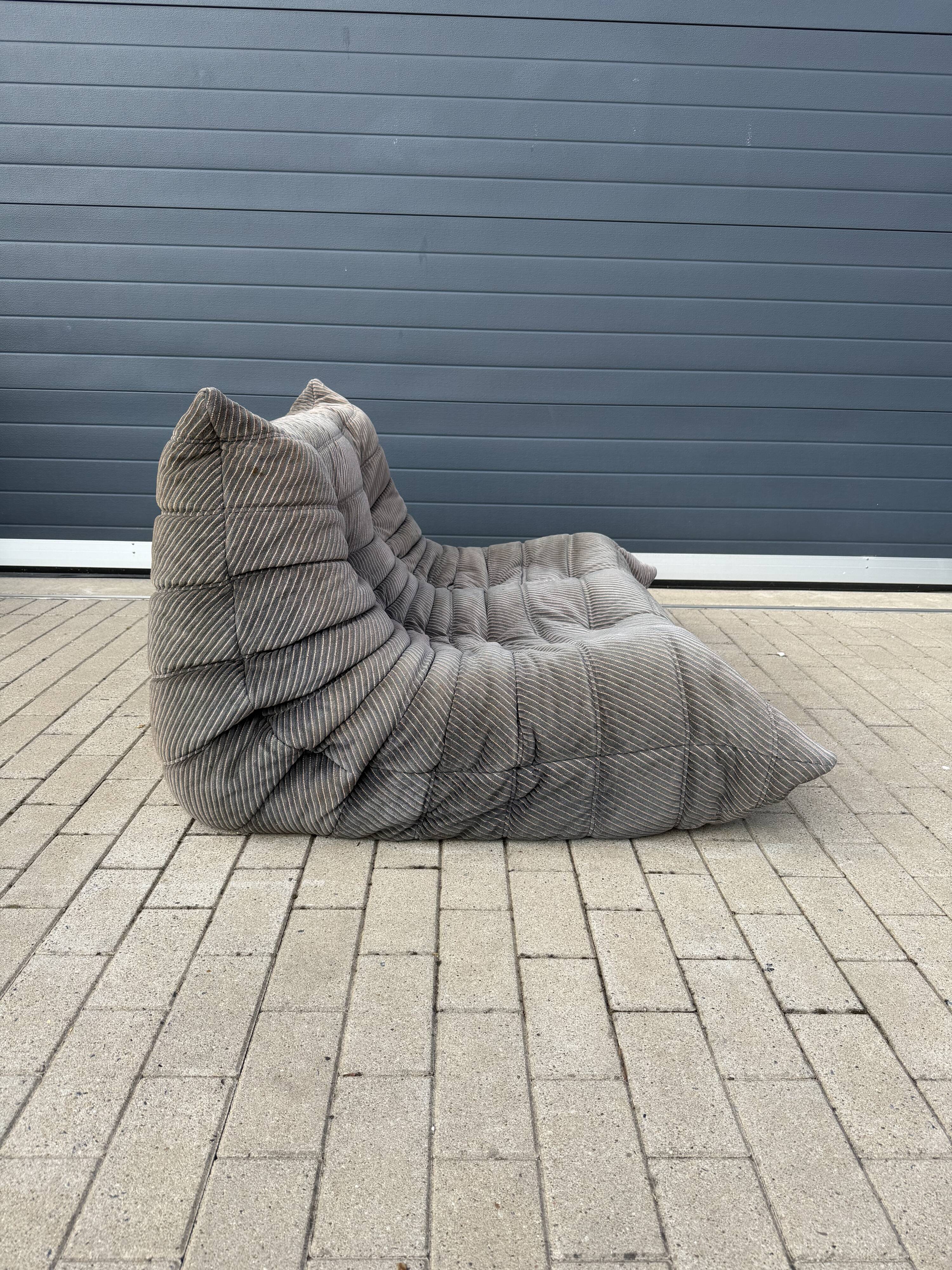100% authentic Ligne Roset Togo 2-seater & corner diagonal striped fabric