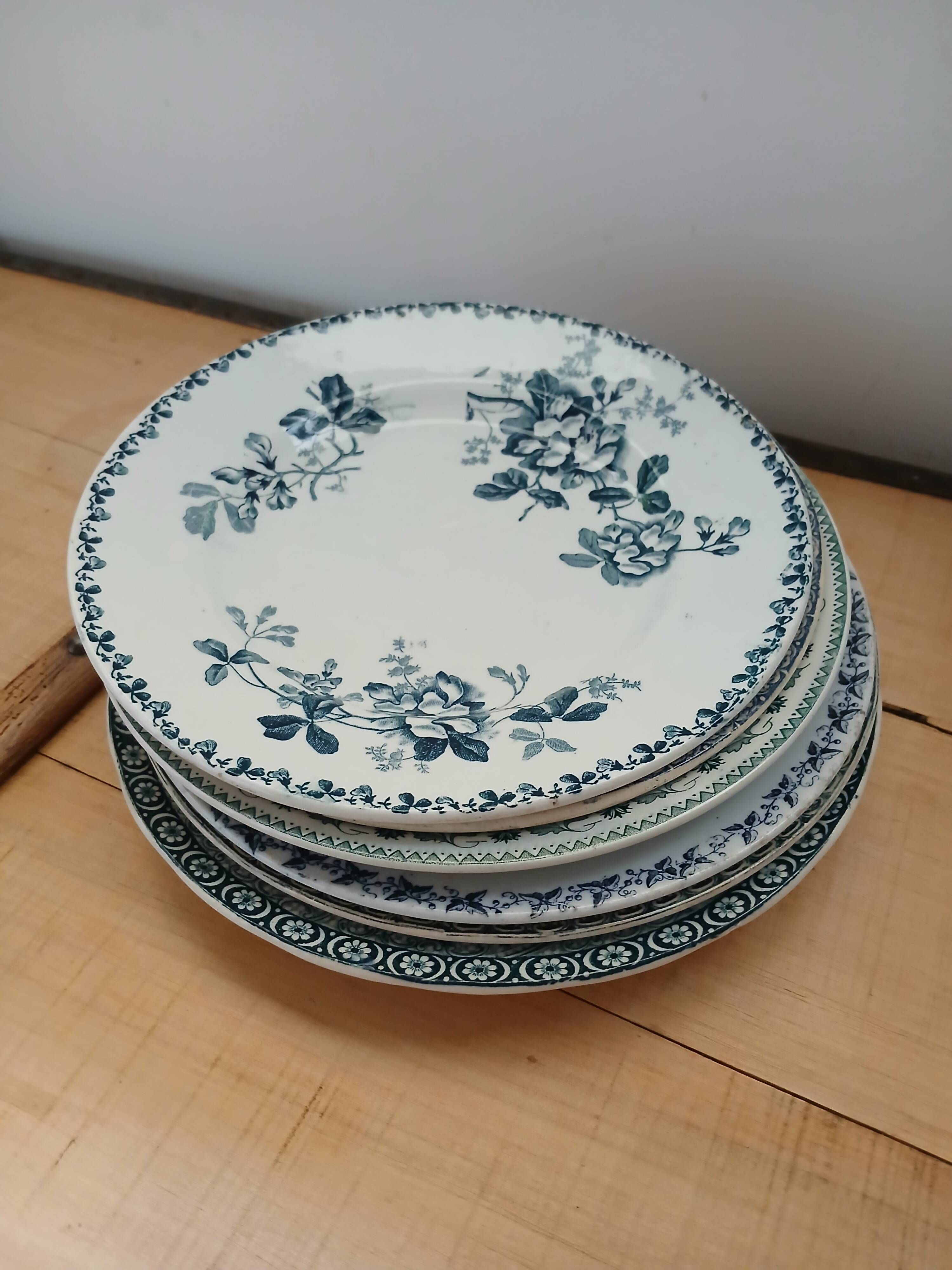 6 antique flat plates in ironstone