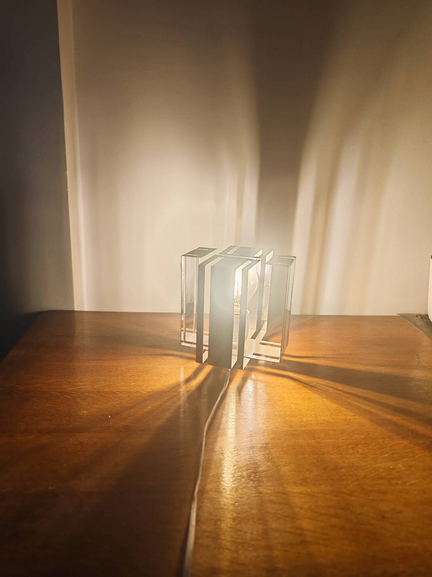 Vintage 70s chrome cube lamp – Brutalist / Space Age style + Bulb