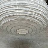 Medium pendant light in rattan and natural linen, Japanese-style, flattened round (Labu) H35 D60