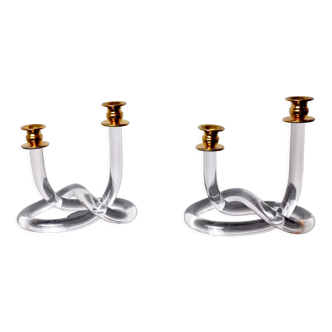 Pair of pretzel candlesticks by Dorothy Thorpe in lucite, 1970