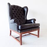 Chesterfield high back leather armchair black from the 1960s