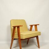 Fauteuil en laine jaune au design scandinave après rénovation