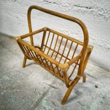 Rattan and leather magazine holder