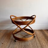 Chariot à dessert en rotin et bambou style Mid Century