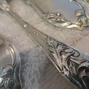 12 silver plated soup spoons by Boulenger, Art Nouveau Chardons