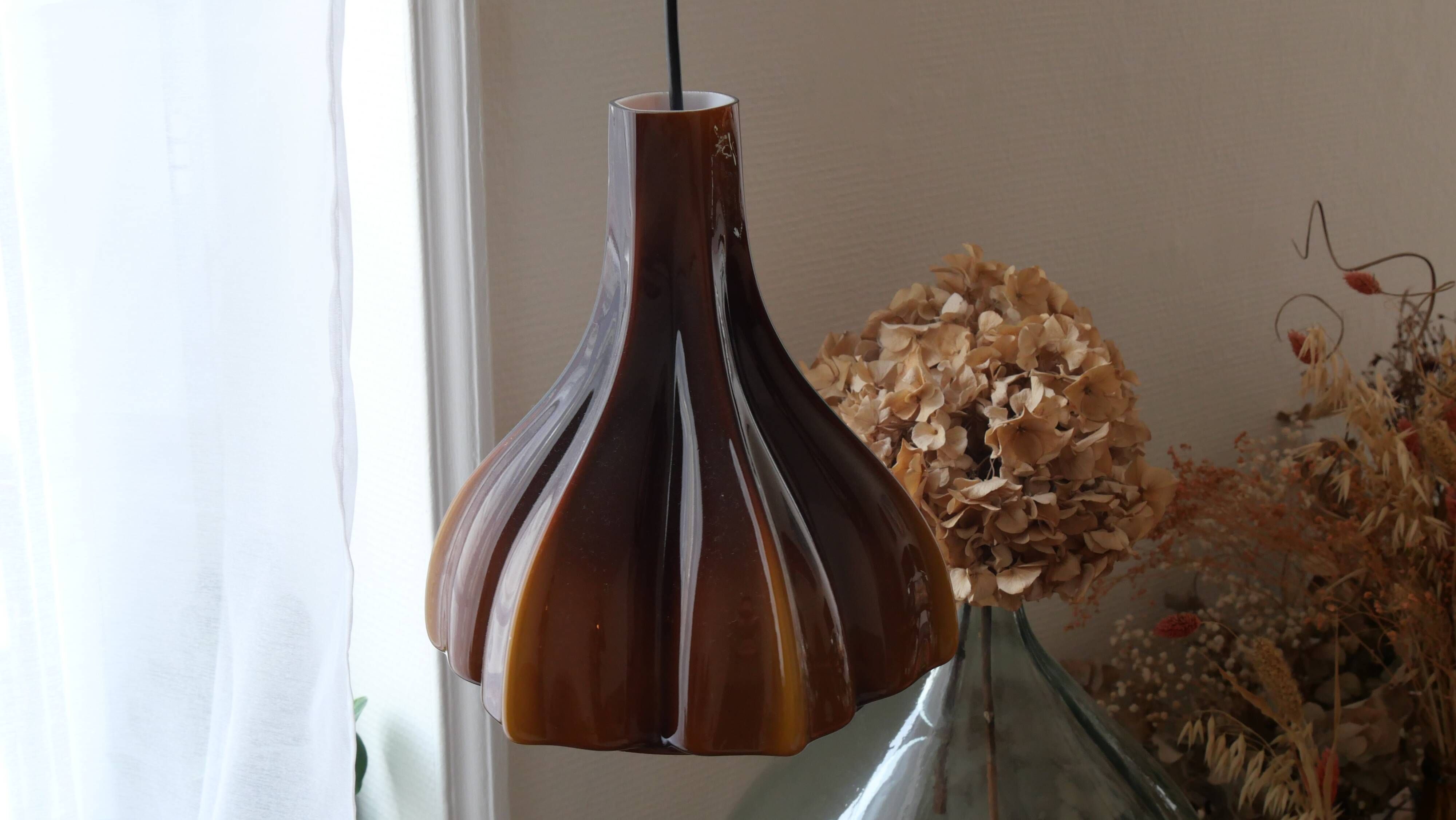 Vintage opaline pendant light in brown glass by Peill and Putzler