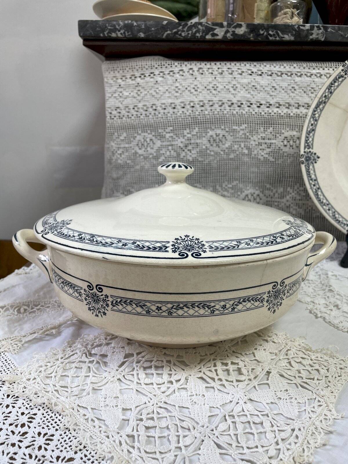 Salins blue iron earth soup tureen