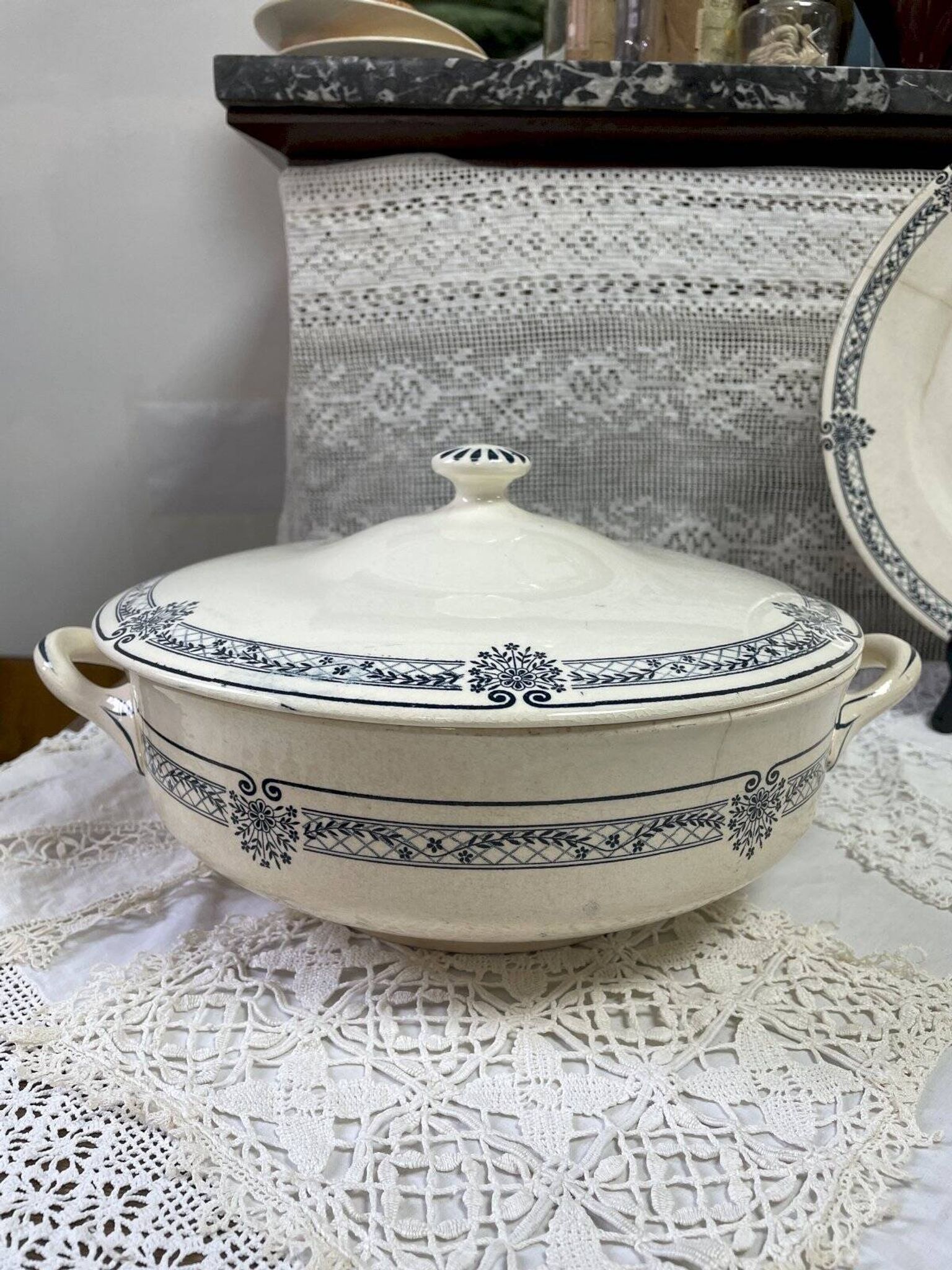 Salins blue iron earth soup tureen