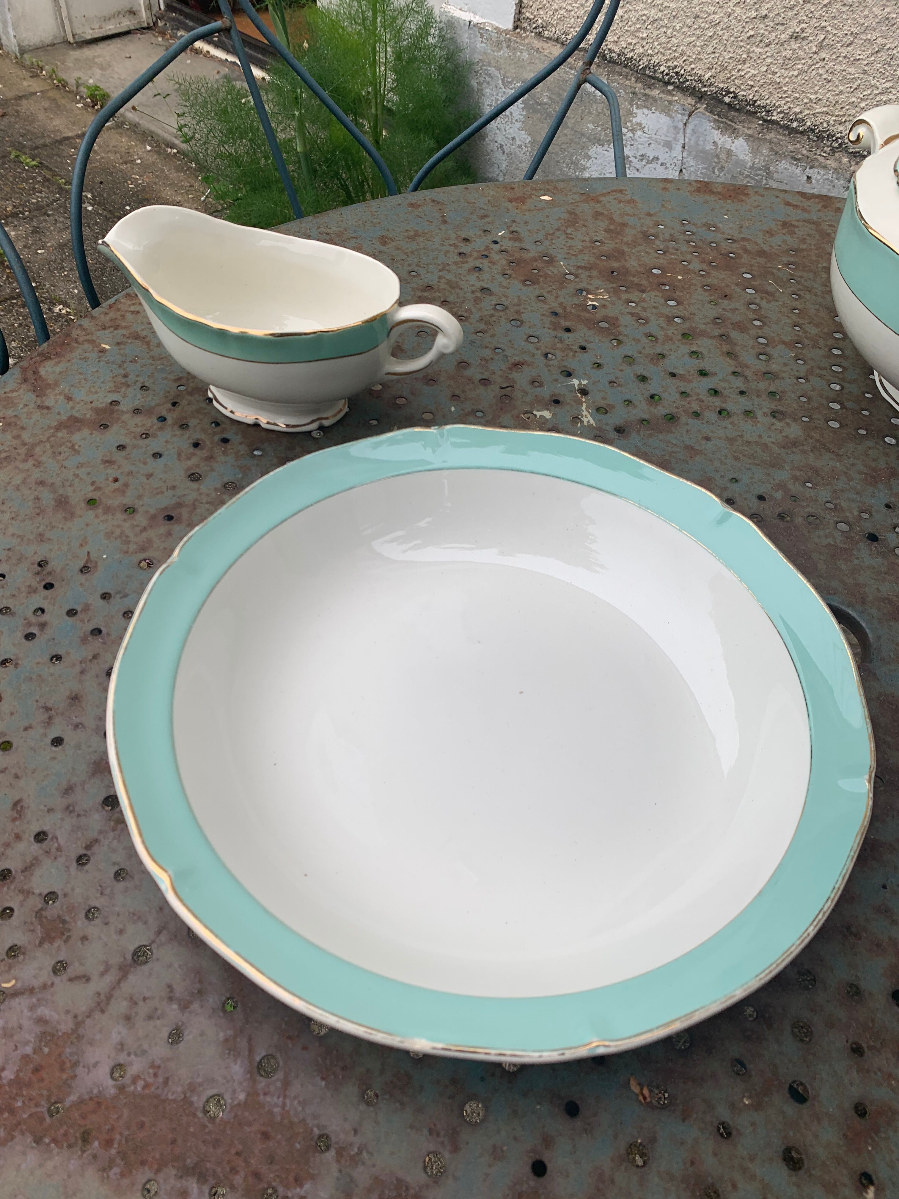Hollow dish and saucière ceranord frsnce in semi white porcelain and vintage and collector's mint