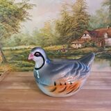 Collectible ceramic terrine Michel CAUGANT model gray partridge handmade