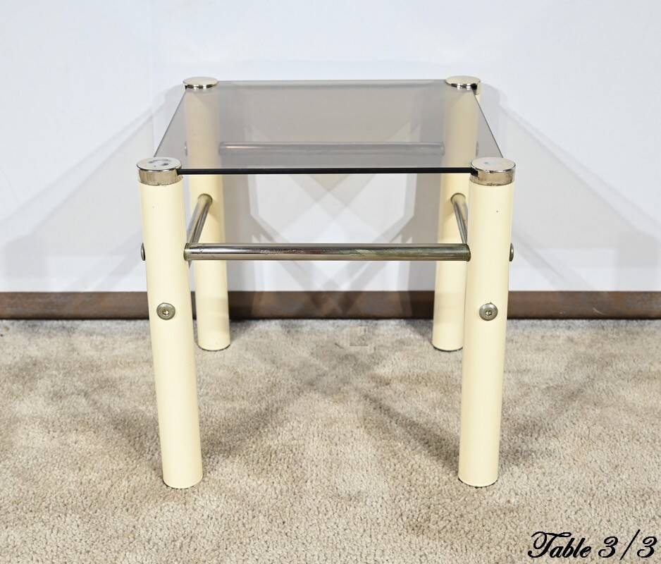 Tables Gigognes en Métal Beige, attribuées à Yves Boutboul – 1970