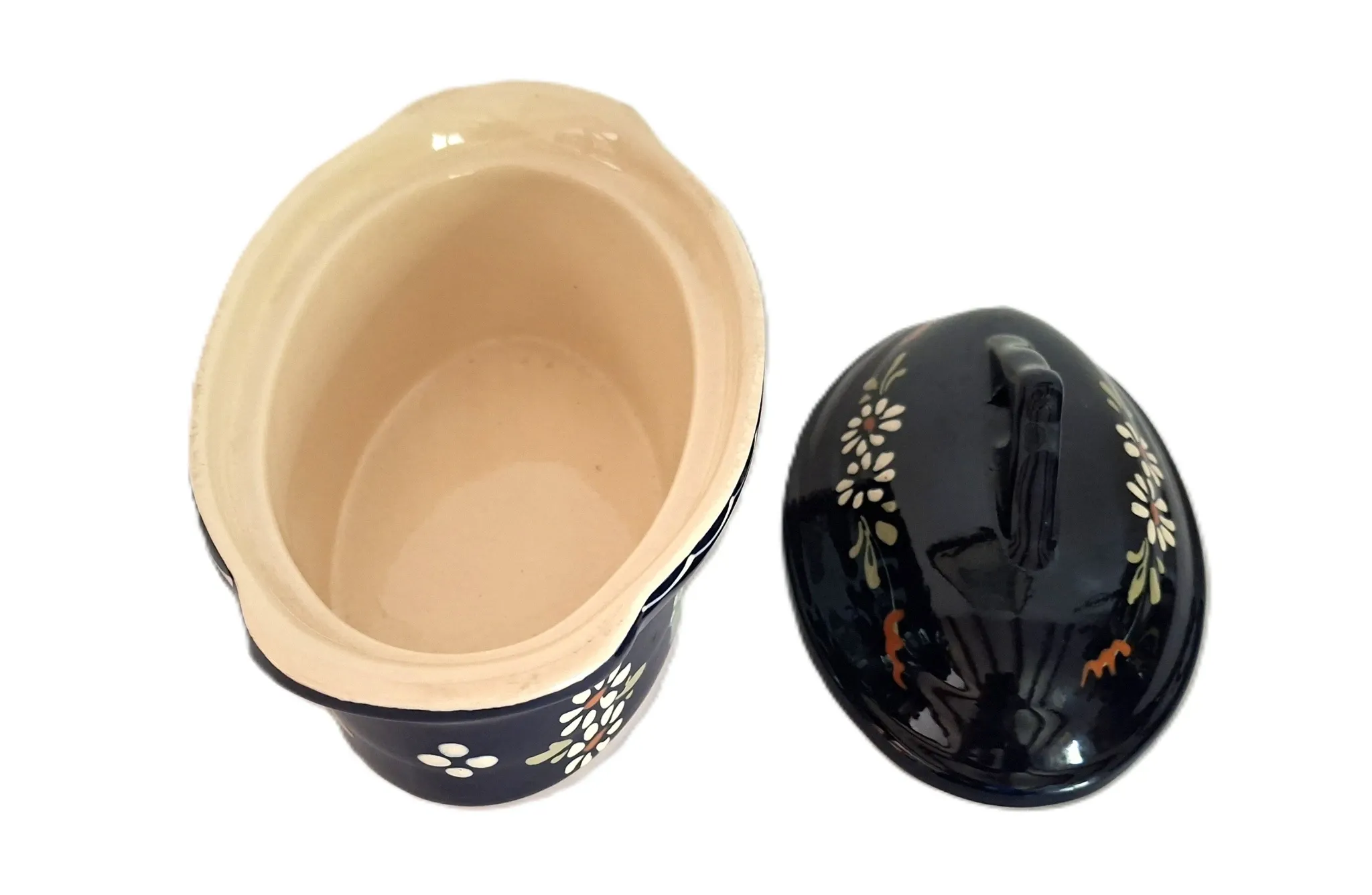 Blue terrine in handcrafted pottery from Alsace, hand-painted.