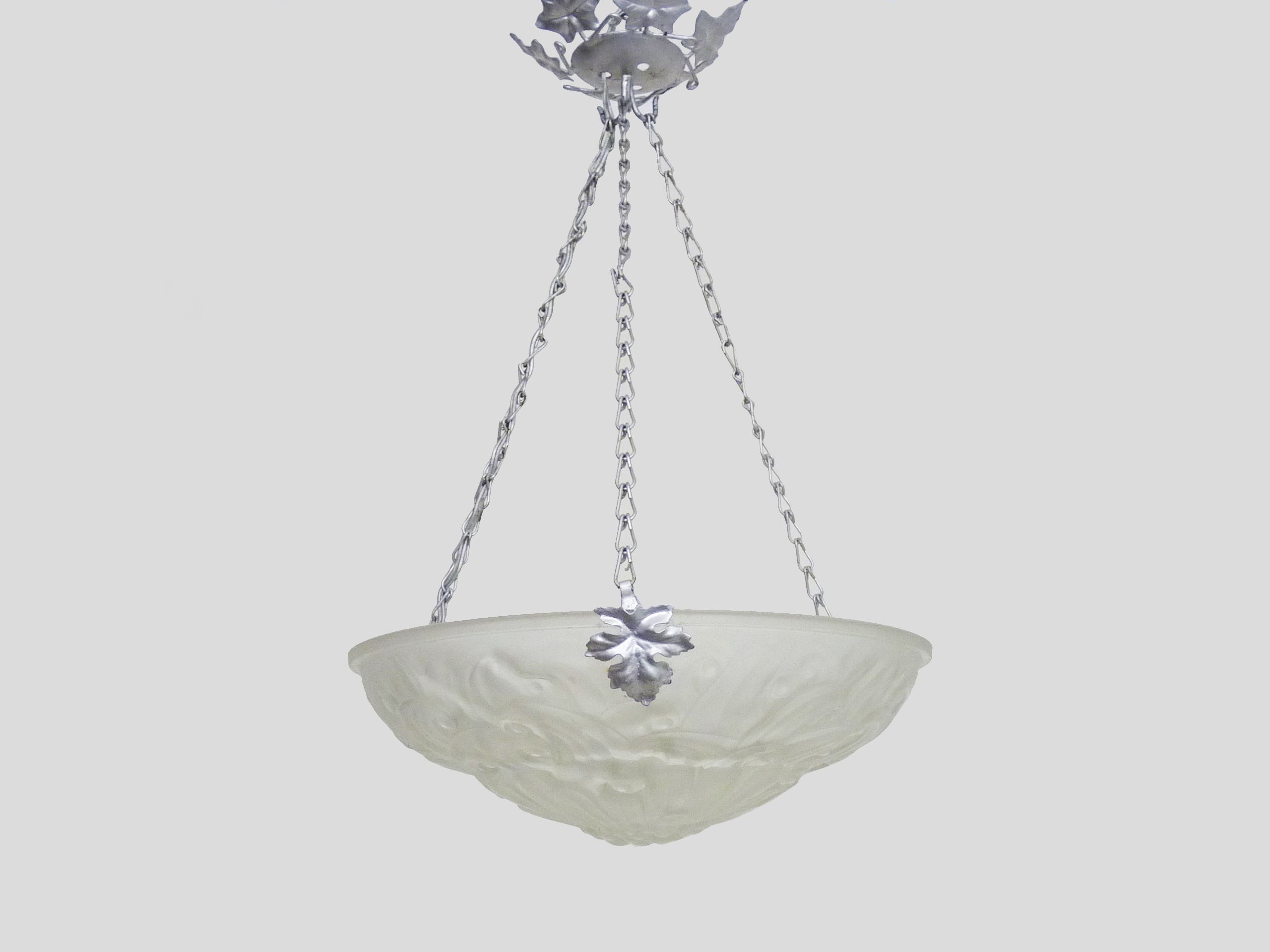 Suspension basin in glass paste Art Deco 1 Fire Sousman Lille with floral motifs